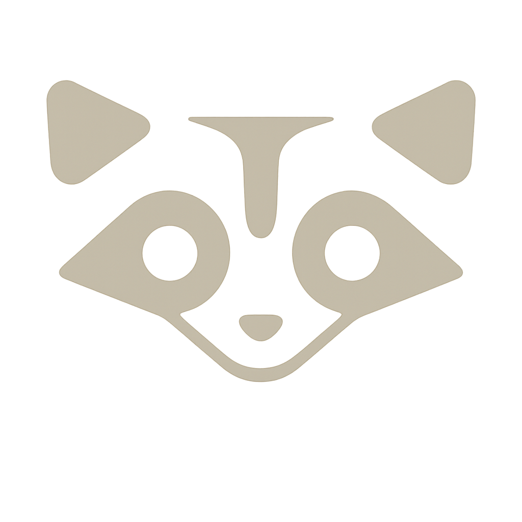 Rosco, the raccoon-inspired brand mascot logo, outlined with a symmetrical face on a transparent background.